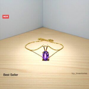 14K Yellow Gold Oval Gemstone Pendant Necklace Elegant Minimalist Birthstone